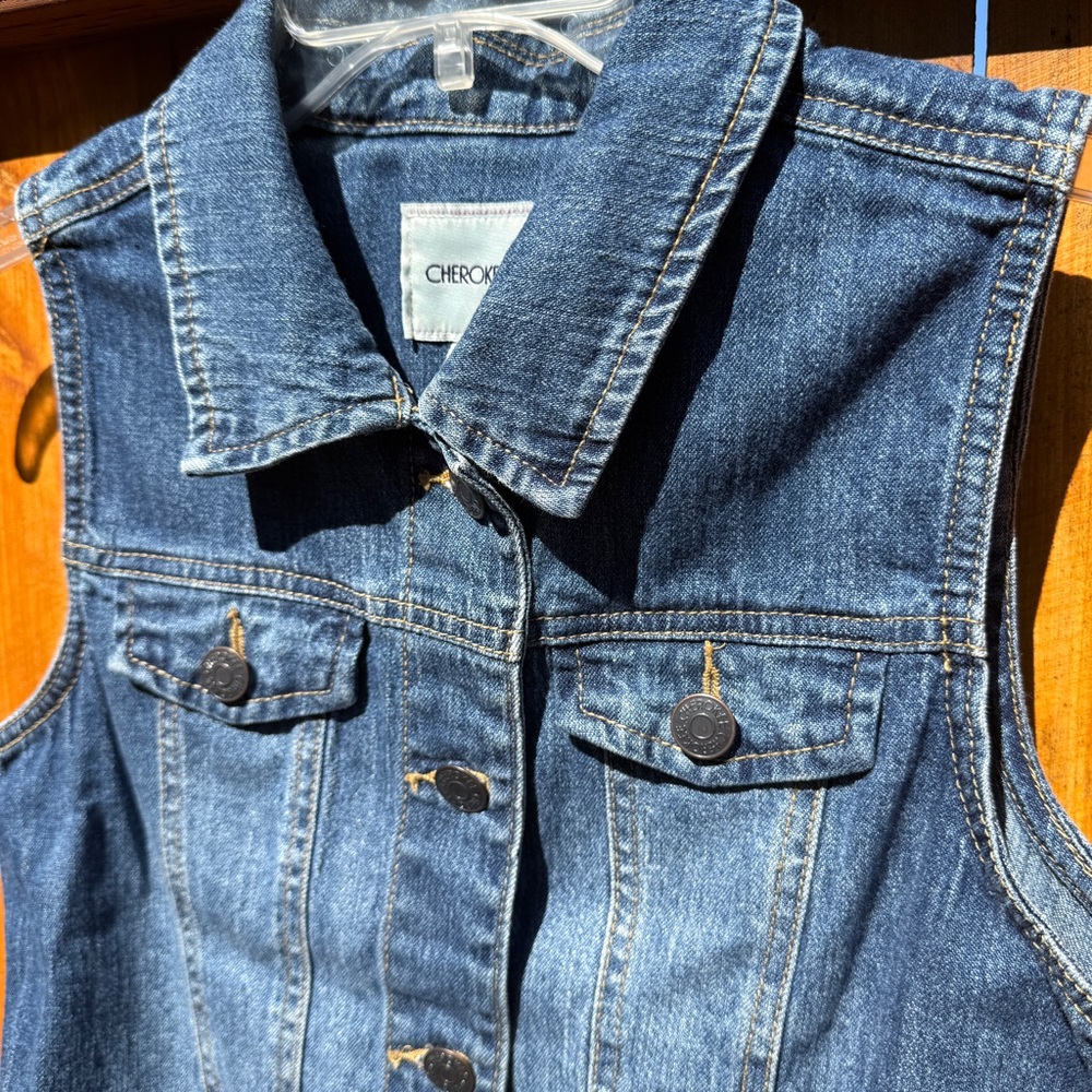 Cherokee Sleeveless Denim Vest Jacket - Classic Blue - XL/TG (14-16) - Picture 3 of 14